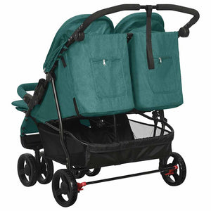 vidaXL Tandem Stroller Green Steel