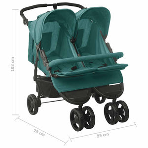 vidaXL Tandem Stroller Green Steel