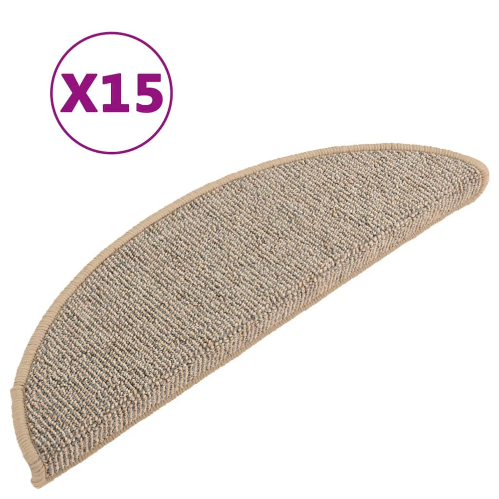 vidaXL Stair Mats 15 pcs. 56x17x3 cm Brown Semi-circular
