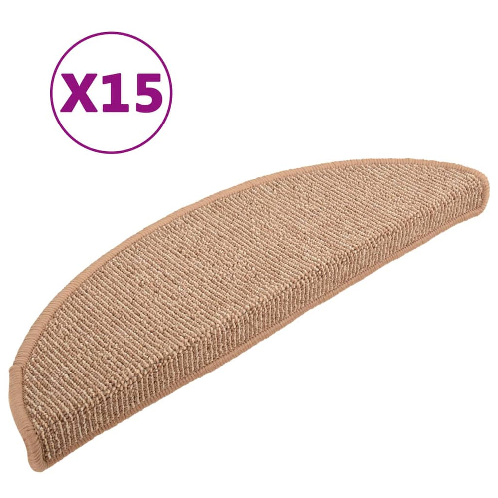 vidaXL Stair Mats 15 pcs. 56x17x3 cm Light Brown Semi-Circular