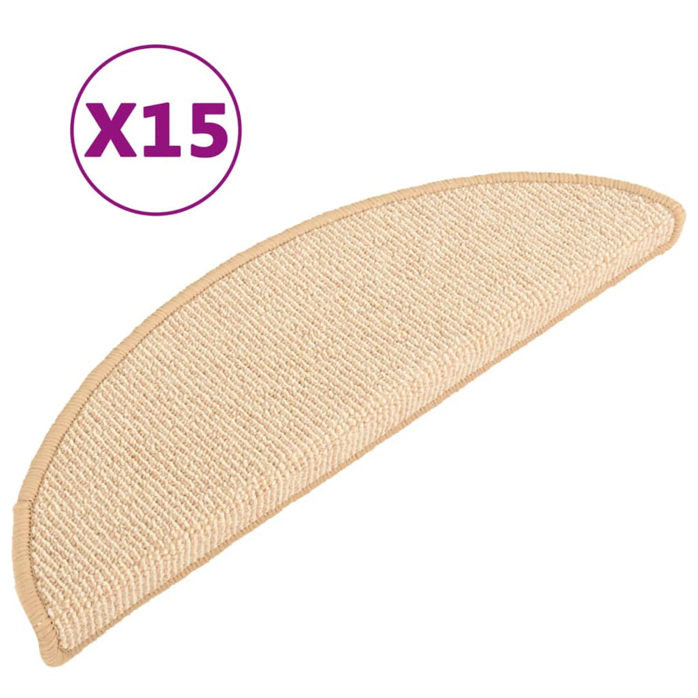 vidaXL Stair Mats 15 pcs. 56x17x3 cm Cream Half Round