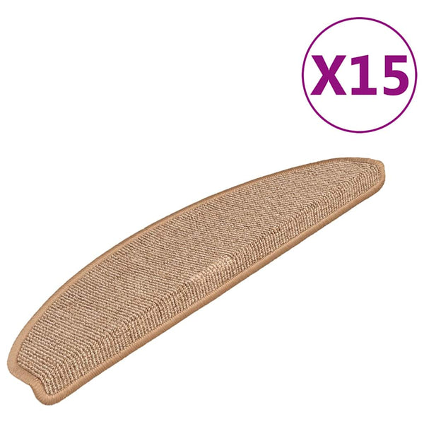 vidaXL Stair Mats 15 pcs. 65x21x4 cm Light Brown Semi-Circular Large
