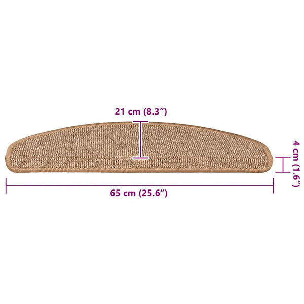 vidaXL Stair Mats 15 pcs. 65x21x4 cm Light Brown Semi-Circular Large