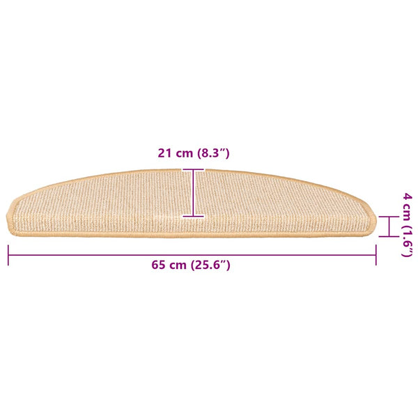 vidaXL Stair Mats 15 pcs. 65x21x4 cm Cream Semi-circular Large