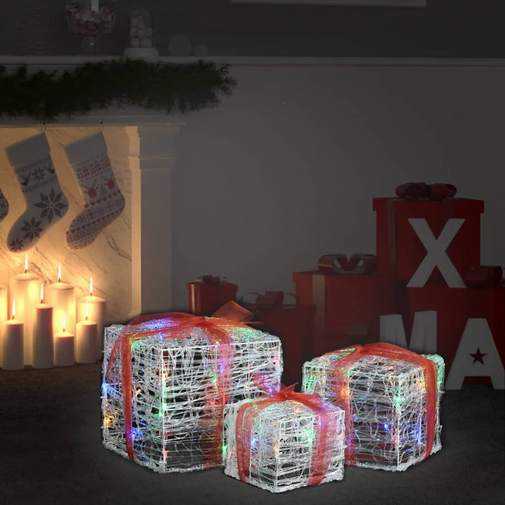 vidaXL LED Gift Boxes 3 pcs Christmas Decoration Multicolour