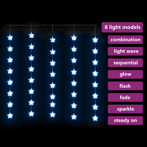 vidaXL LED Star Curtain String Lights 200 LED Blue 8 Functions