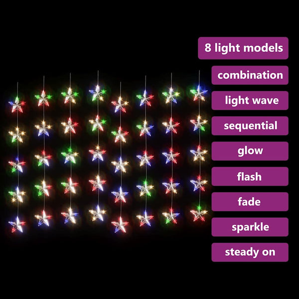 vidaXL LED Star Curtain Light Chain 200 LED Multicolor 8 Functions