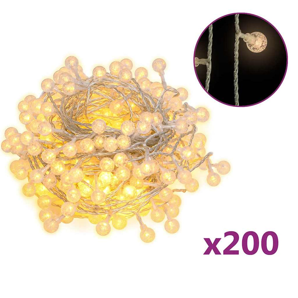 vidaXL Ball String Lights 20 m 200 LED Warm White 8 Functions