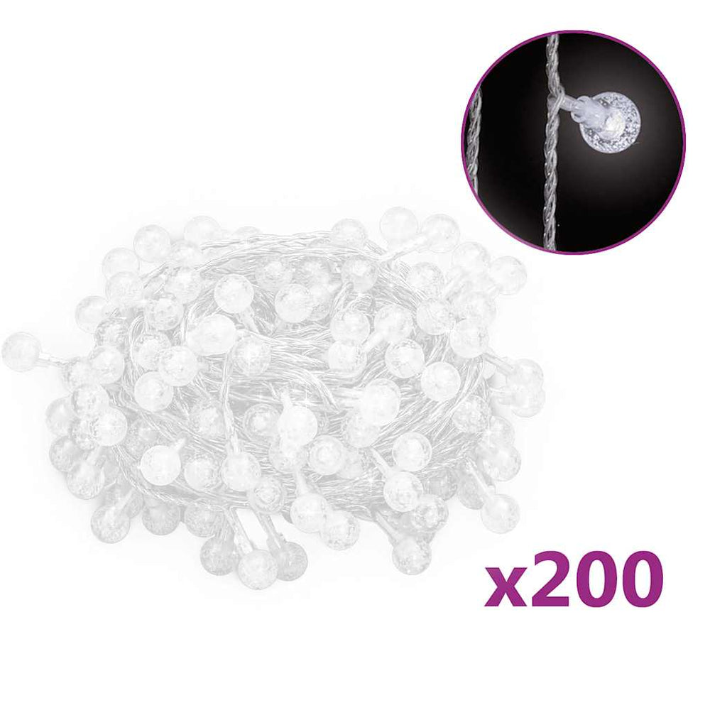 vidaXL String Lights Balls 20 m 200 LED Cold White 8 Functions