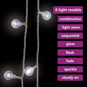 vidaXL String Lights Balls 20 m 200 LED Cold White 8 Functions