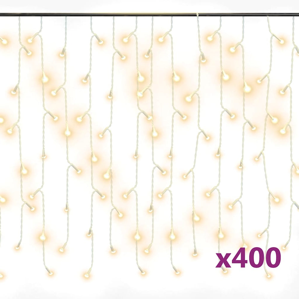 vidaXL LED Icicle String Lights 10 m 400 LED Warm White 8 Functions