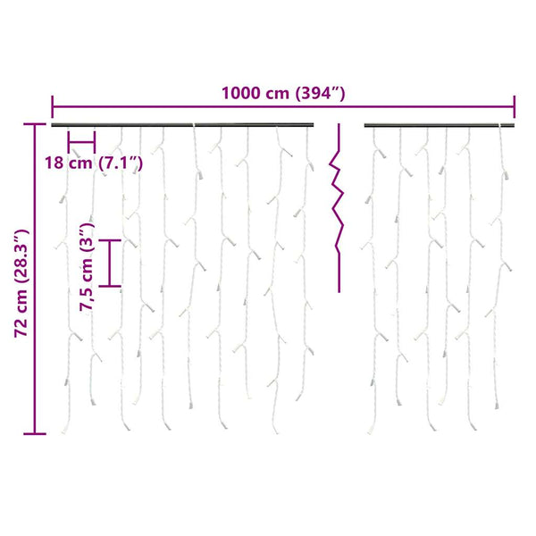 vidaXL LED Icicle String Lights 10 m 400 LED Warm White 8 Functions
