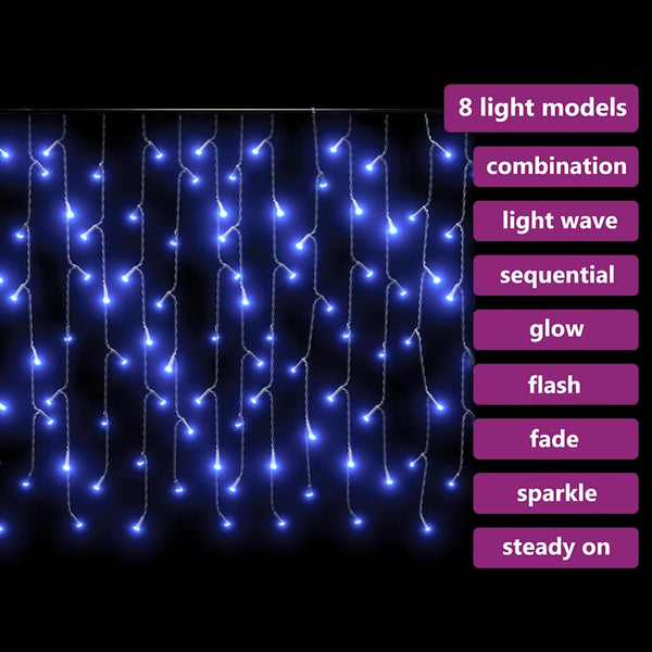 vidaXL Light Curtain LED Icicle 10 m 400 LED Blue 8 Functions