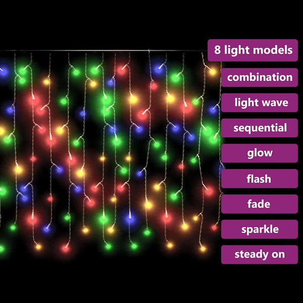 vidaXL Icicle Light Curtain LED 10 m 400 LED Multicolour 8 Functions