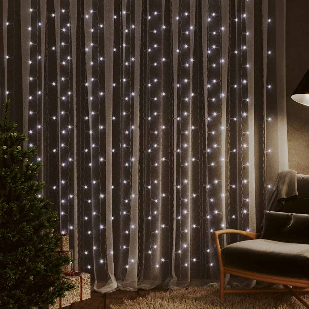 vidaXL LED Curtain Lights 3x3 m 300 LED Cold White 8 Functions