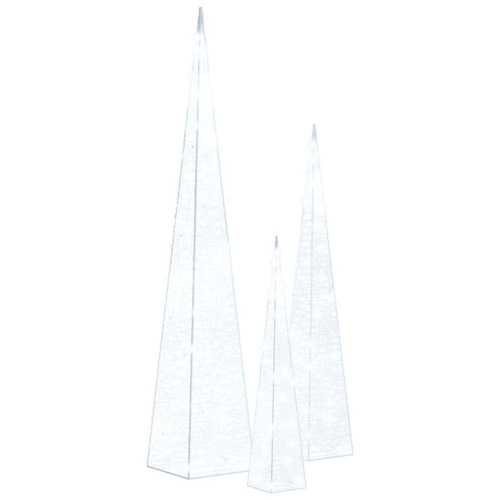 vidaXL LED Light-up Cone Set Acrylic Decoration Cold White 30/45/60 cm