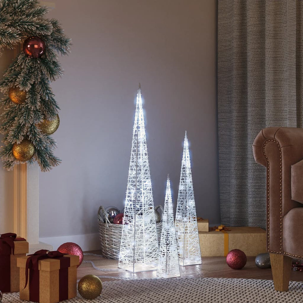 vidaXL LED Light-up Cone Set Acrylic Decoration Cold White 30/45/60 cm