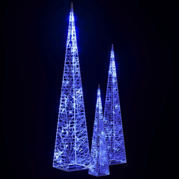 vidaXL LED Light Cone Set Acrylic Decoration Blue 30/45/60 cm