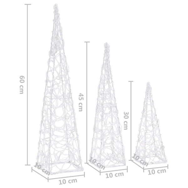 vidaXL LED Light Cone Set Acrylic Decoration Blue 30/45/60 cm