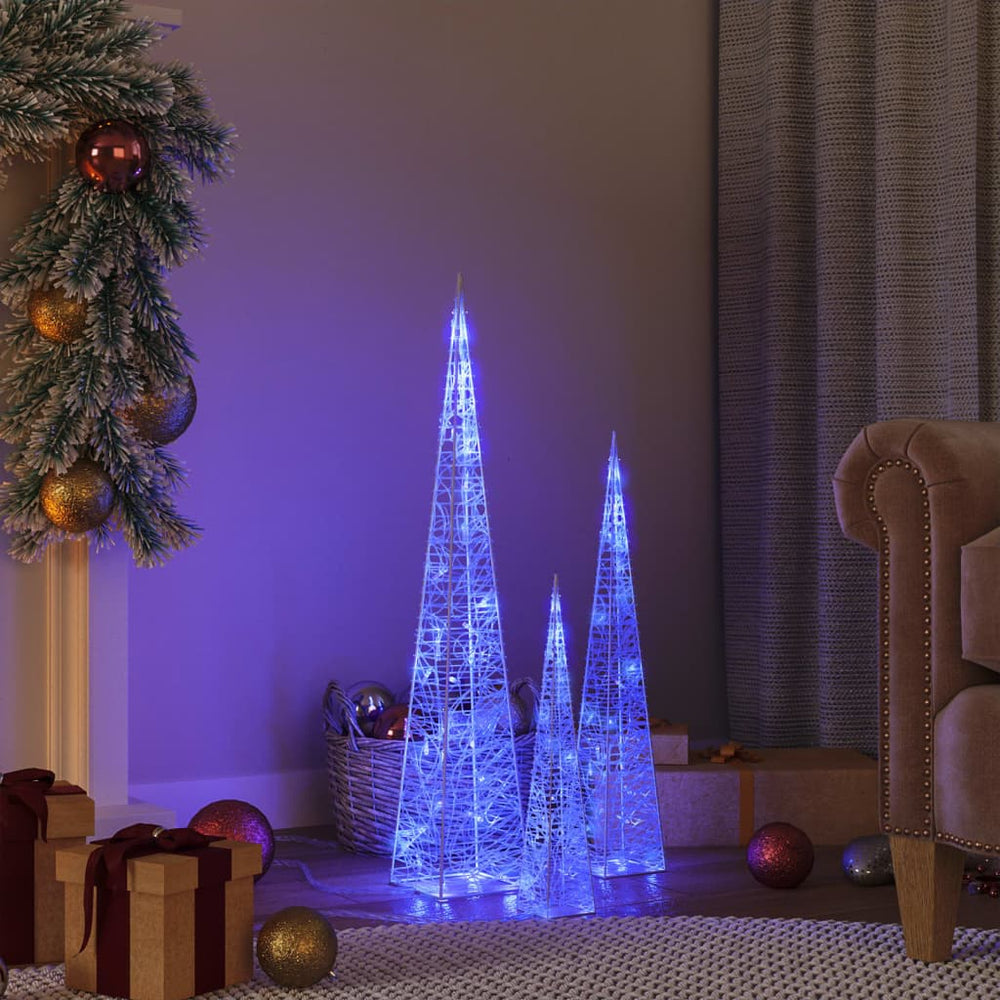 vidaXL LED Light Cone Set Acrylic Decoration Blue 30/45/60 cm
