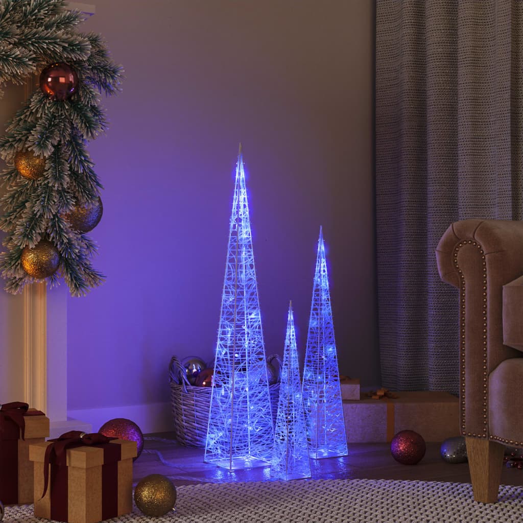 vidaXL LED Light Cone Set Acrylic Decoration Blue 30/45/60 cm