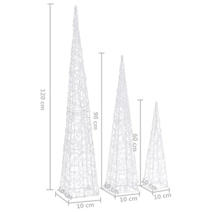 vidaXL LED Light Cone Set Acrylic Decoration Cool White 60/90/120 cm