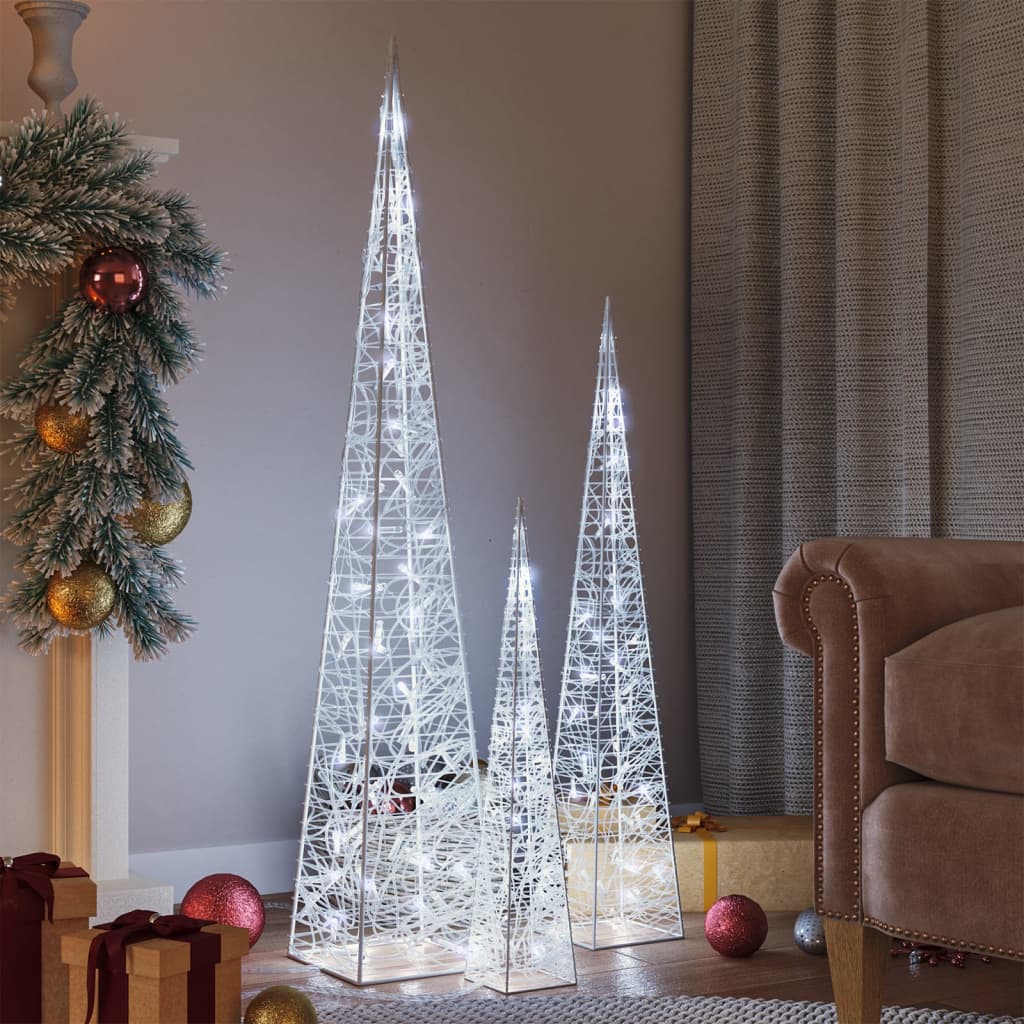 vidaXL LED Light Cone Set Acrylic Decoration Cool White 60/90/120 cm