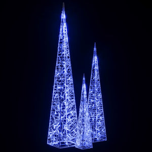 vidaXL LED Light Cone Set Acrylic Decoration Blue 60/90/120cm
