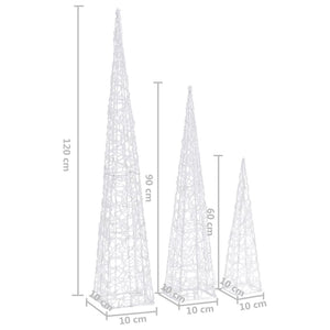 vidaXL LED Light Cone Set Acrylic Decoration Blue 60/90/120cm