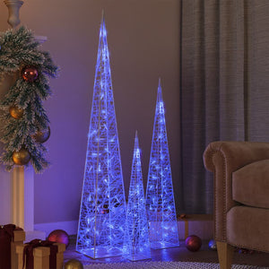 vidaXL LED Light Cone Set Acrylic Decoration Blue 60/90/120cm