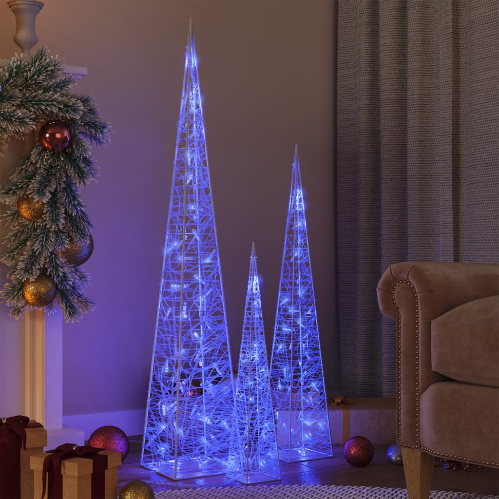 vidaXL LED Light Cone Set Acrylic Decoration Blue 60/90/120cm