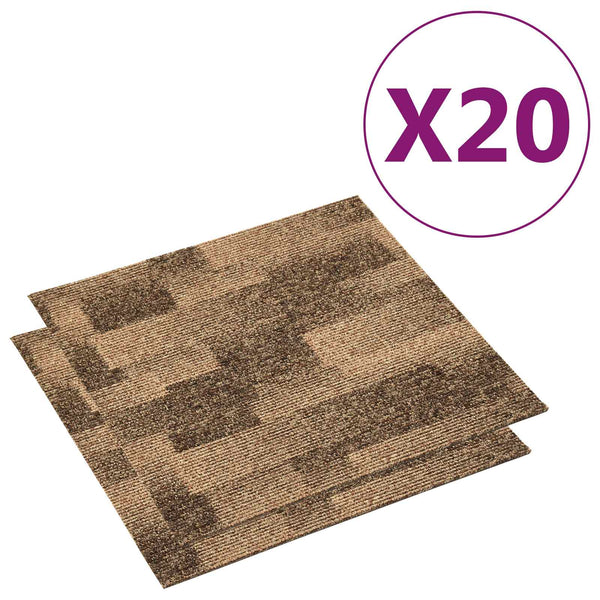 vidaXL Floor Carpet Tiles 20 pcs Brown 50 x 50 cm PP