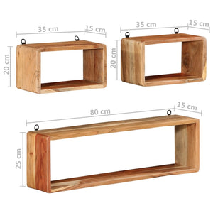 vidaXL 3-Piece Cube Shelf Set Solid Acacia Wood