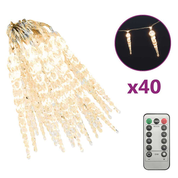 vidaXL 40-piece Icicle Light Chain Warm White Acrylic Remote Control