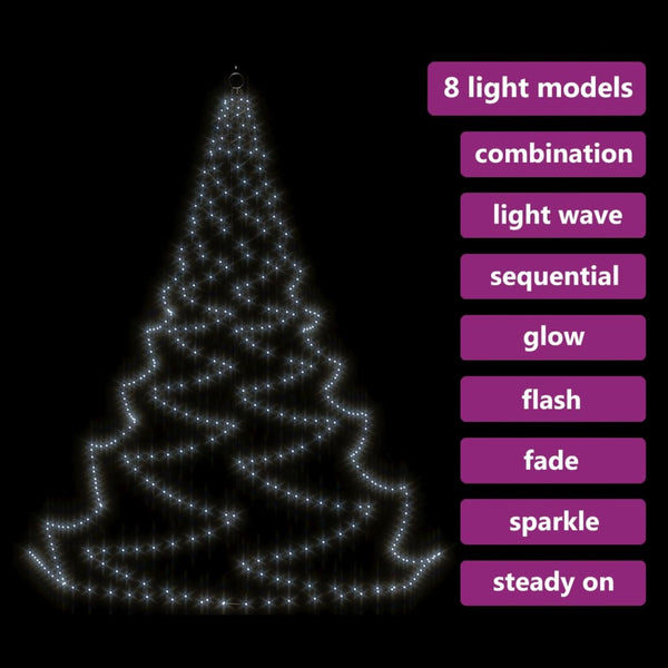 vidaXL Wall Christmas Tree with Metal Hooks 260 LED Cold White 3 m
