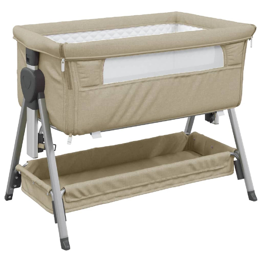 vidaXL Baby Cot with Mattress Taupe Linen Fabric