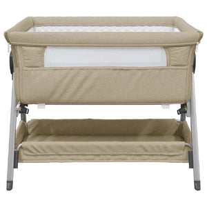 vidaXL Baby Cot with Mattress Taupe Linen Fabric