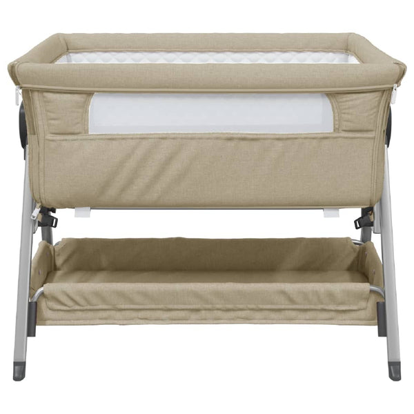 vidaXL Baby Cot with Mattress Taupe Linen Fabric