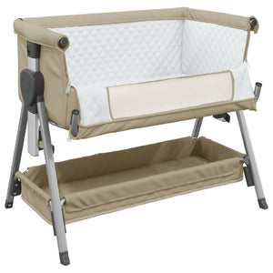 vidaXL Baby Cot with Mattress Taupe Linen Fabric