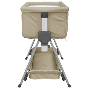 vidaXL Baby Cot with Mattress Taupe Linen Fabric