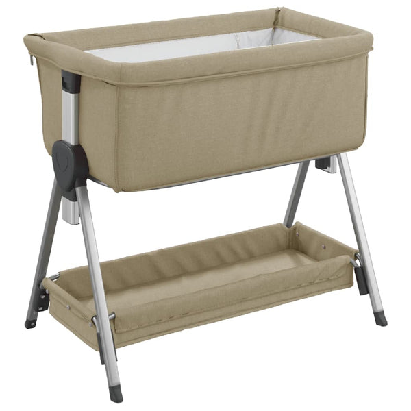 vidaXL Baby Cot with Mattress Taupe Linen Fabric