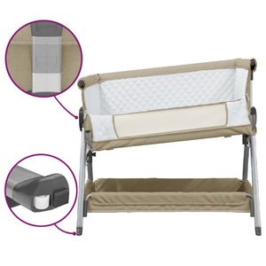 vidaXL Baby Cot with Mattress Taupe Linen Fabric