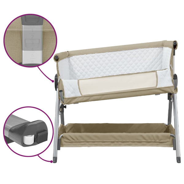 vidaXL Baby Cot with Mattress Taupe Linen Fabric