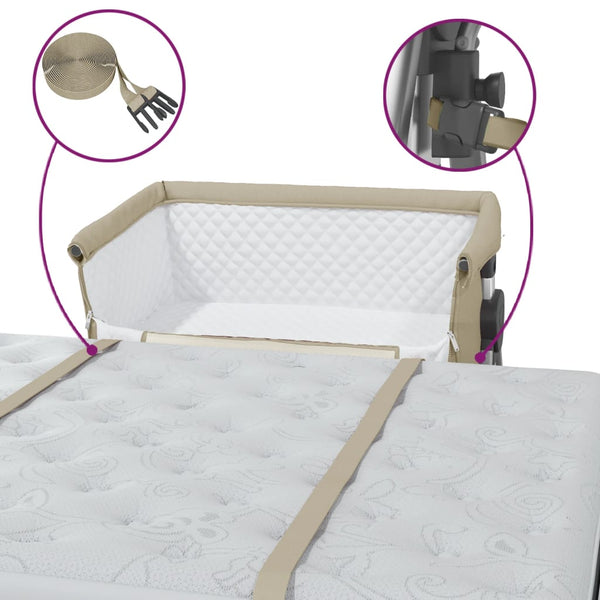 vidaXL Baby Cot with Mattress Taupe Linen Fabric