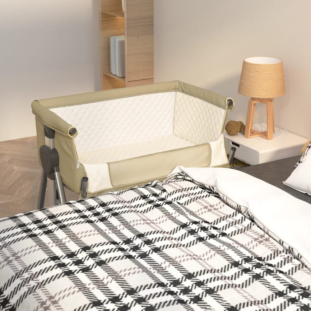 vidaXL Baby Cot with Mattress Taupe Linen Fabric