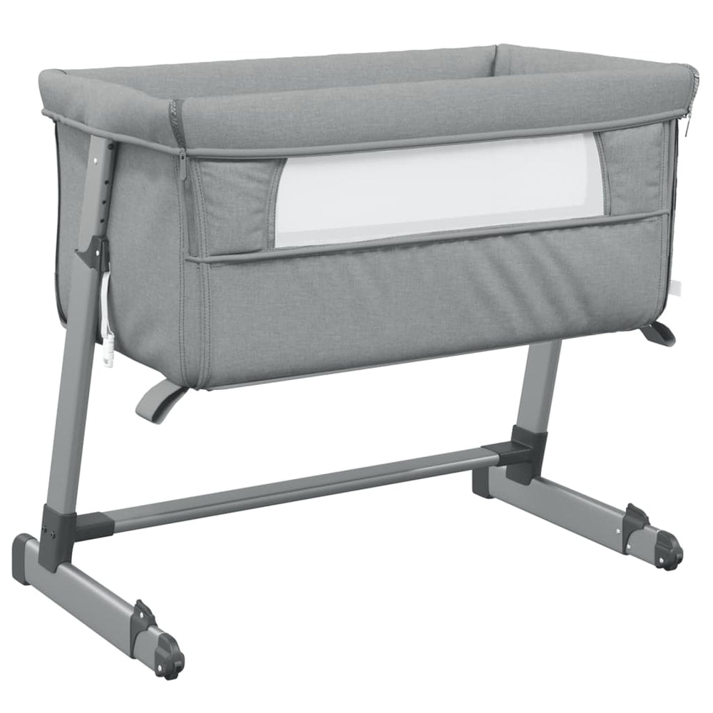 vidaXL Baby Cot with Mattress Light Grey Linen Fabric