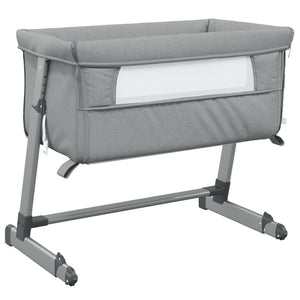 vidaXL Baby Cot with Mattress Light Grey Linen Fabric