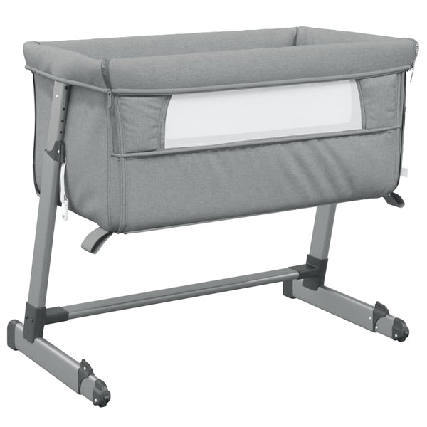 vidaXL Baby Cot with Mattress Light Grey Linen Fabric