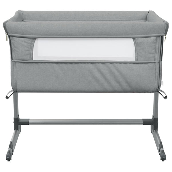 vidaXL Baby Cot with Mattress Light Grey Linen Fabric