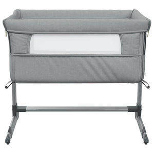 vidaXL Baby Cot with Mattress Light Grey Linen Fabric